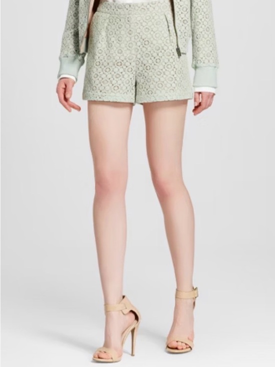 Victoria Beckham Pants - Victoria Beckham Mint Green Lace High-Waist Shorts
